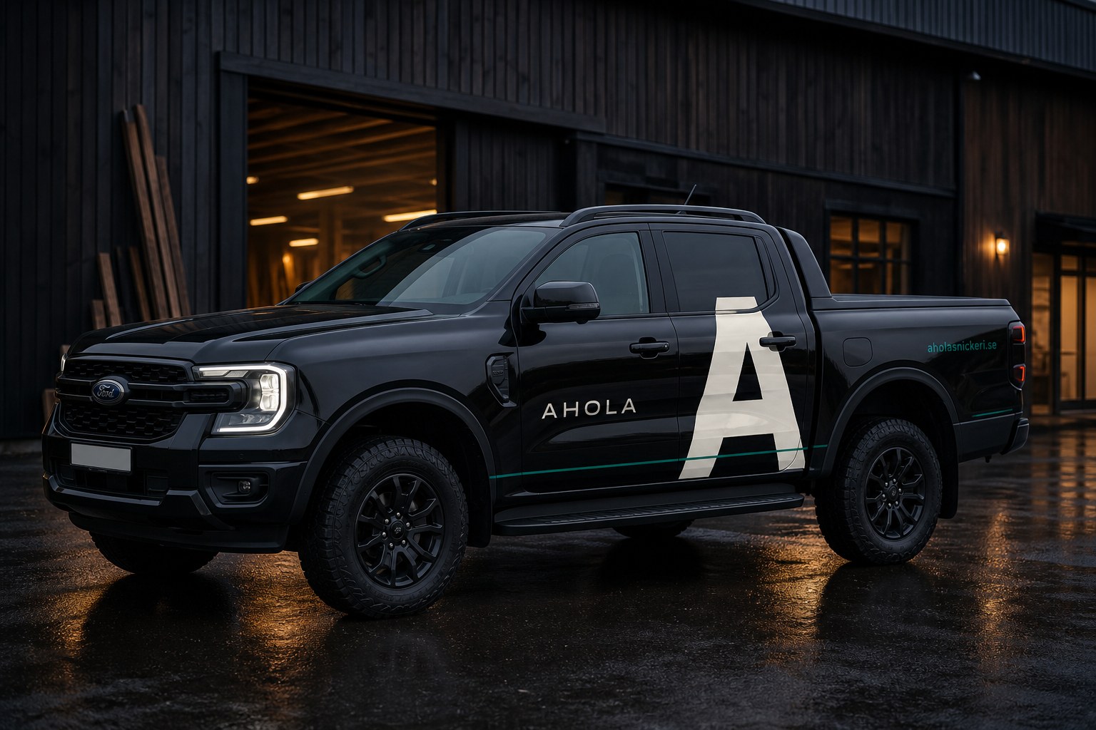 Svart Ford Ranger med Ahola Snickeris stora monogram